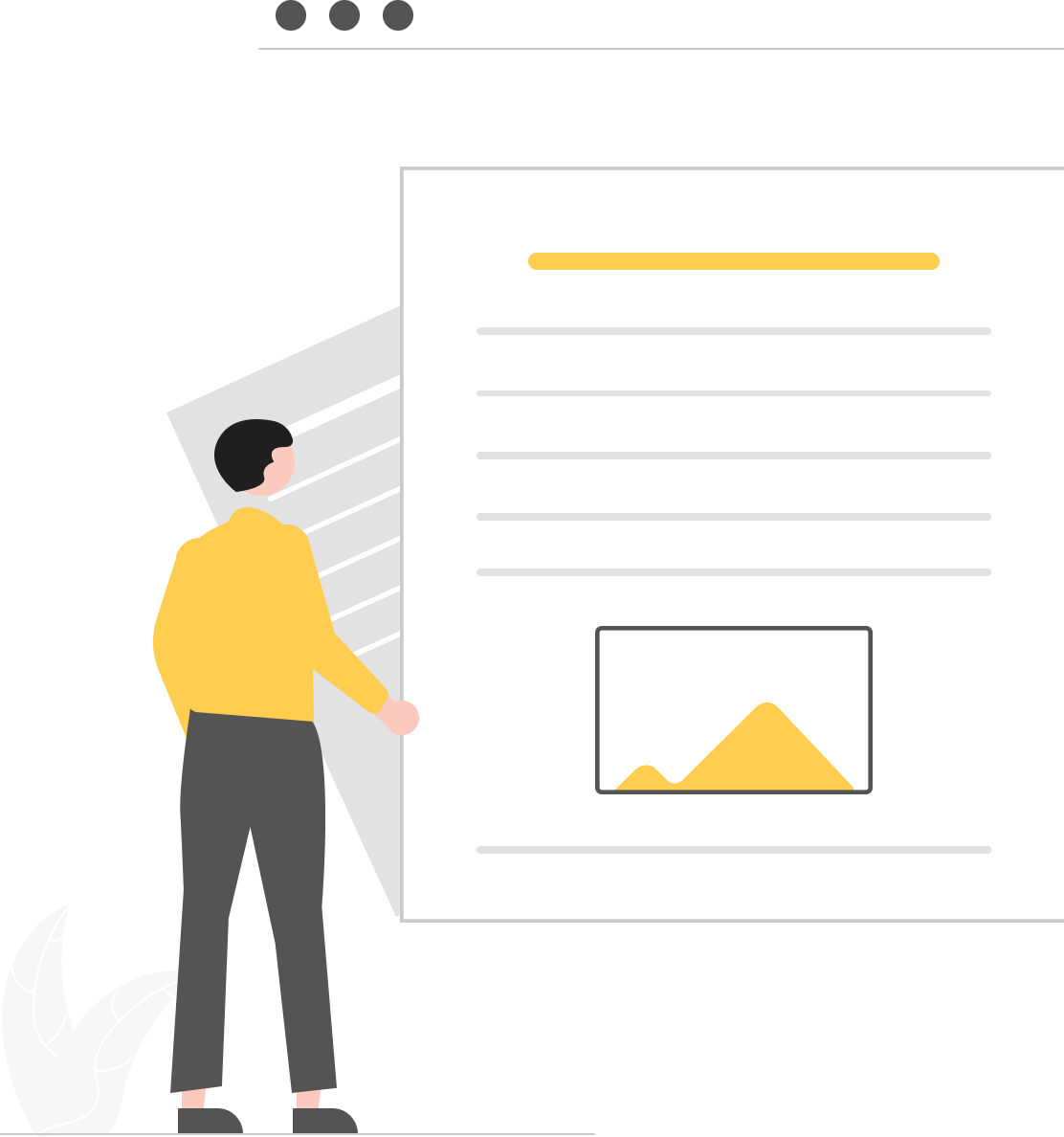 Illustration einer Person, die ein digitales Dokument mit Diagramm betrachtet. Symbolisch für GenAI, Business-Analyse und Compliance-Anforderungen in modernen Apps.